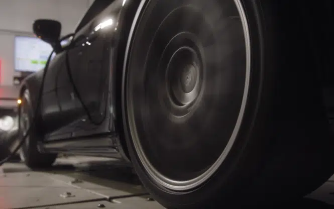 Porsche on a dyno getting a custom tuning