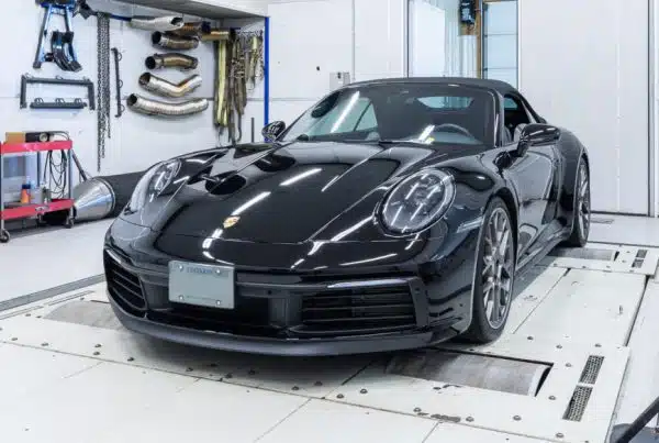 Porsche on a dyno getting a custom tuning