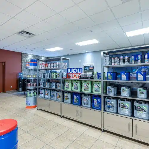 Liqui Moly oil & lubricant display in the lobby of RSP Motorsports